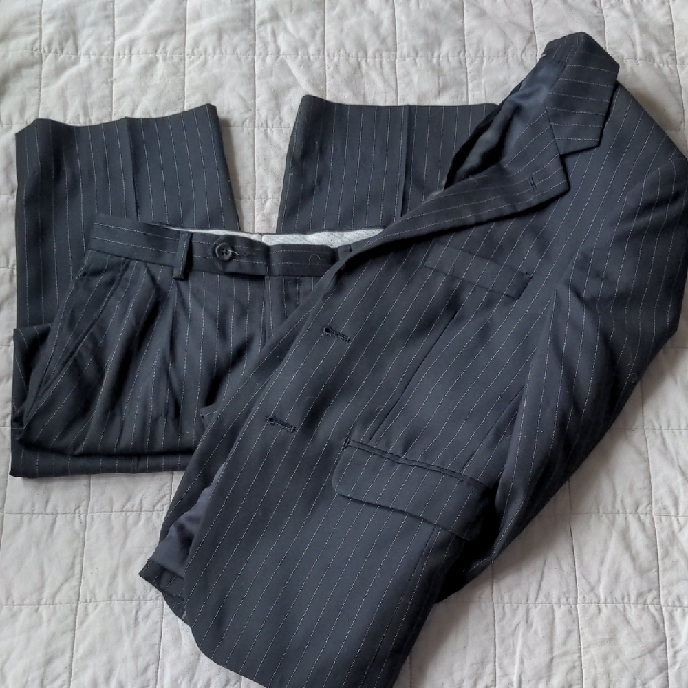 Chaps Black Rayon Blend Pinstripe Suit Size 8 & 10